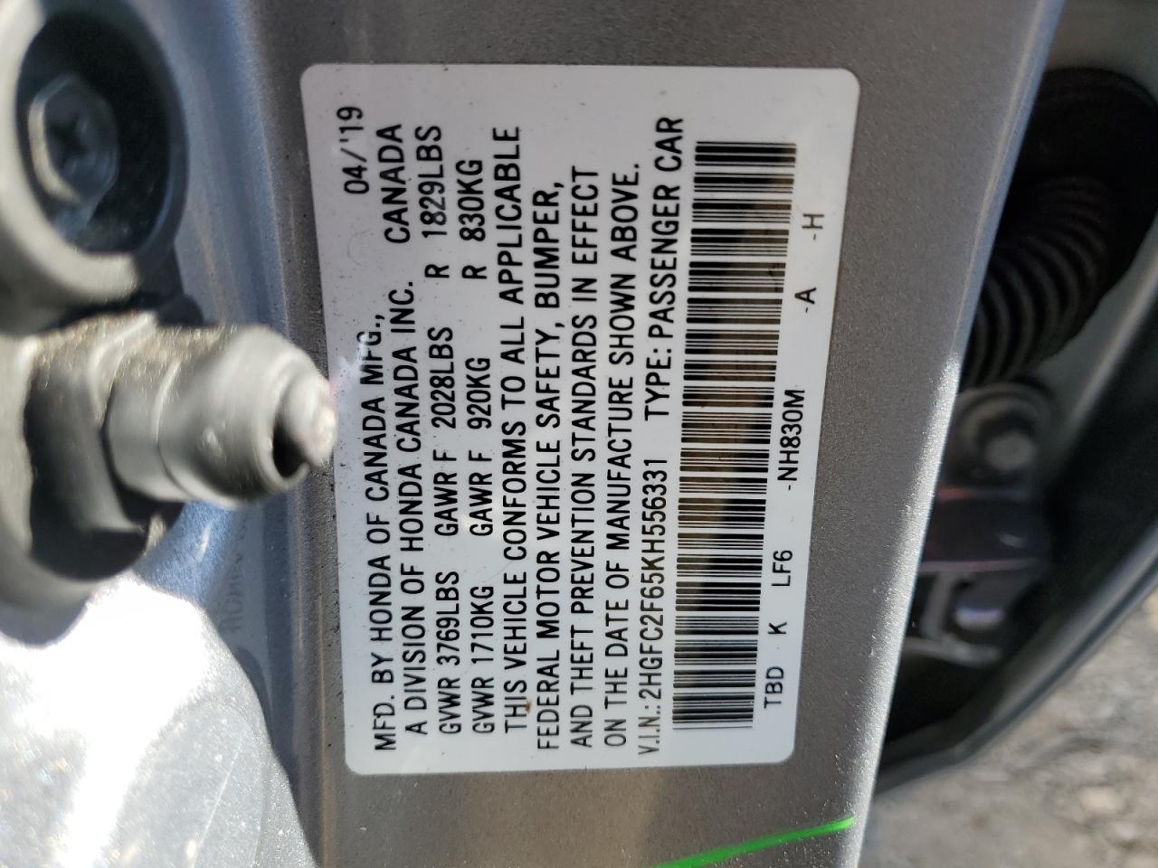 2HGFC2F65KH556331 2019 Honda Civic Lx