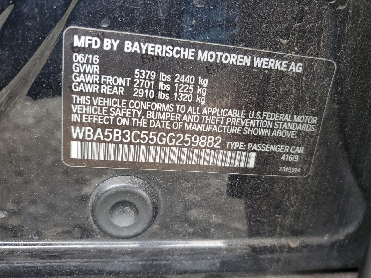 WBA5B3C55GG259882 2016 BMW 535 Xi