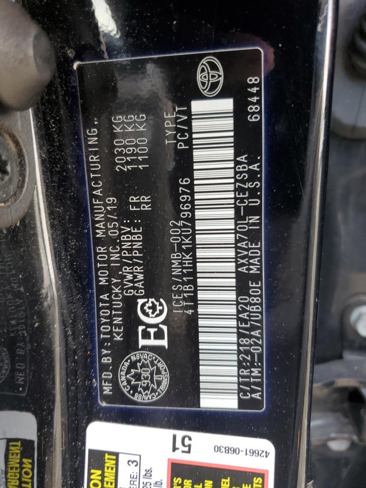 VIN 4T1B11HK1KU796976 2019 TOYOTA CAMRY no.12