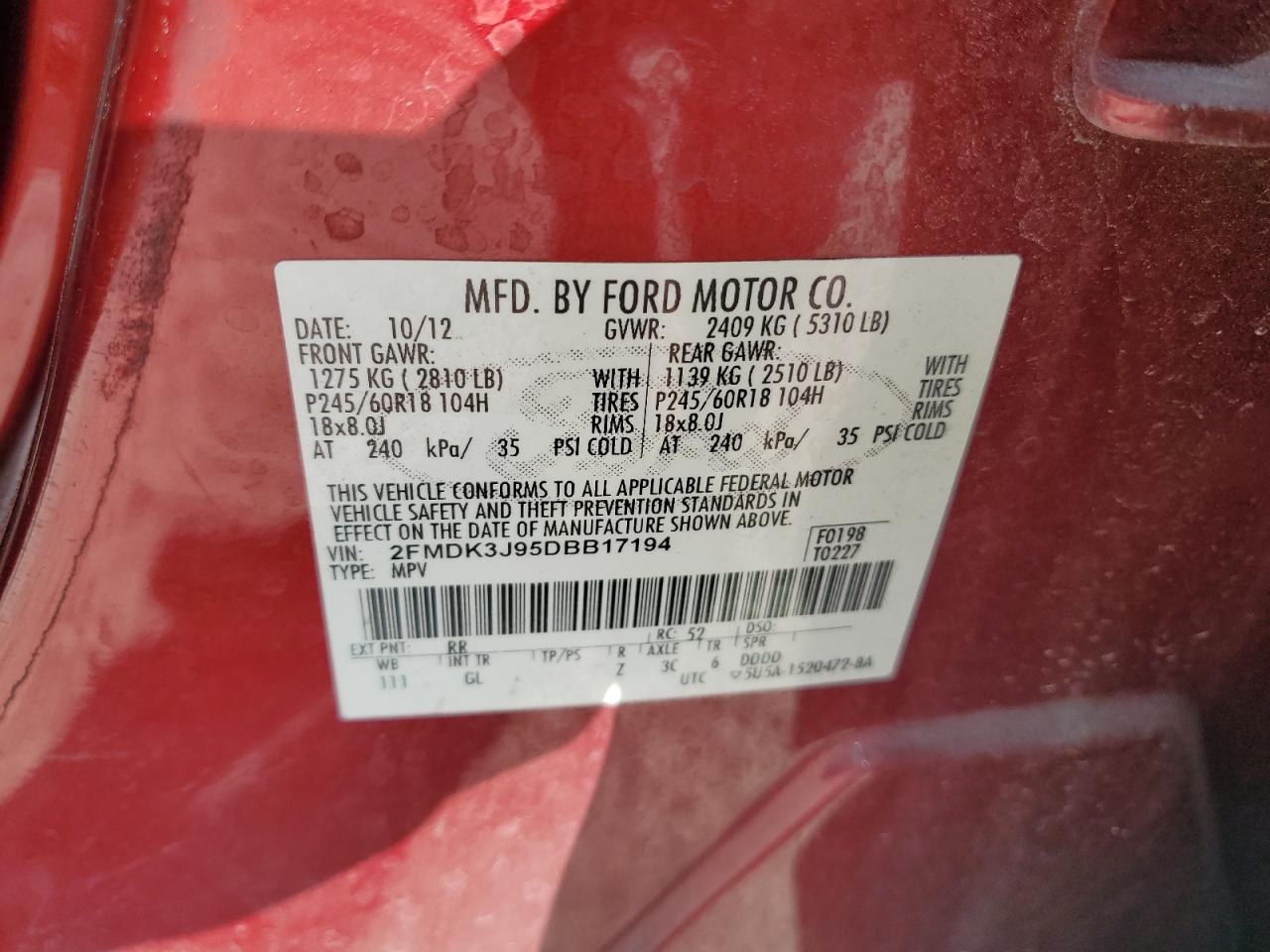 2FMDK3J95DBB17194 2013 Ford Edge Sel