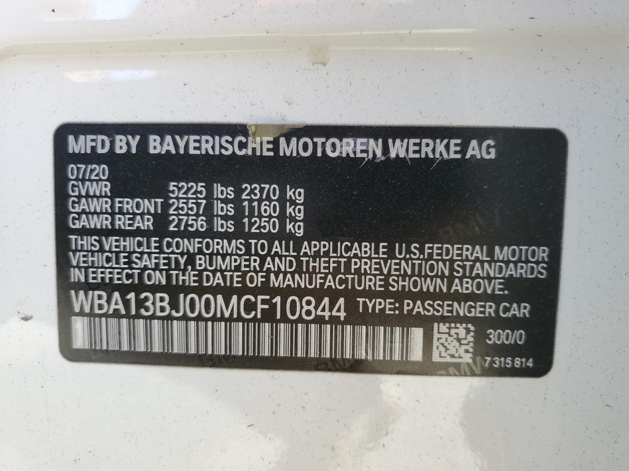 2021 BMW 530 Xi VIN: WBA13BJ00MCF10844 Lot: 76919564