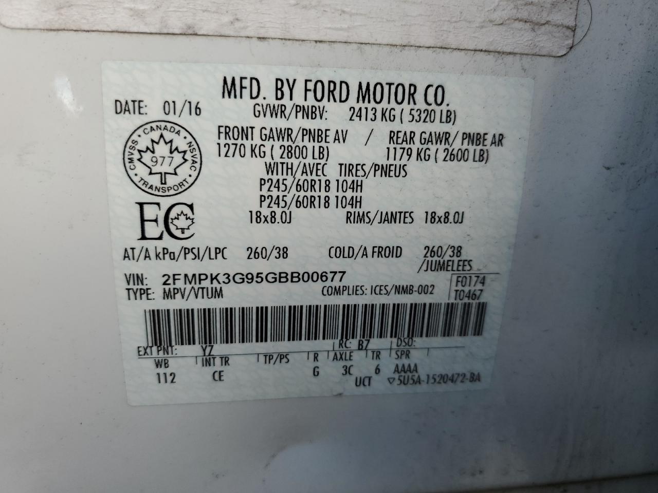 2FMPK3G95GBB00677 2016 Ford Edge Se