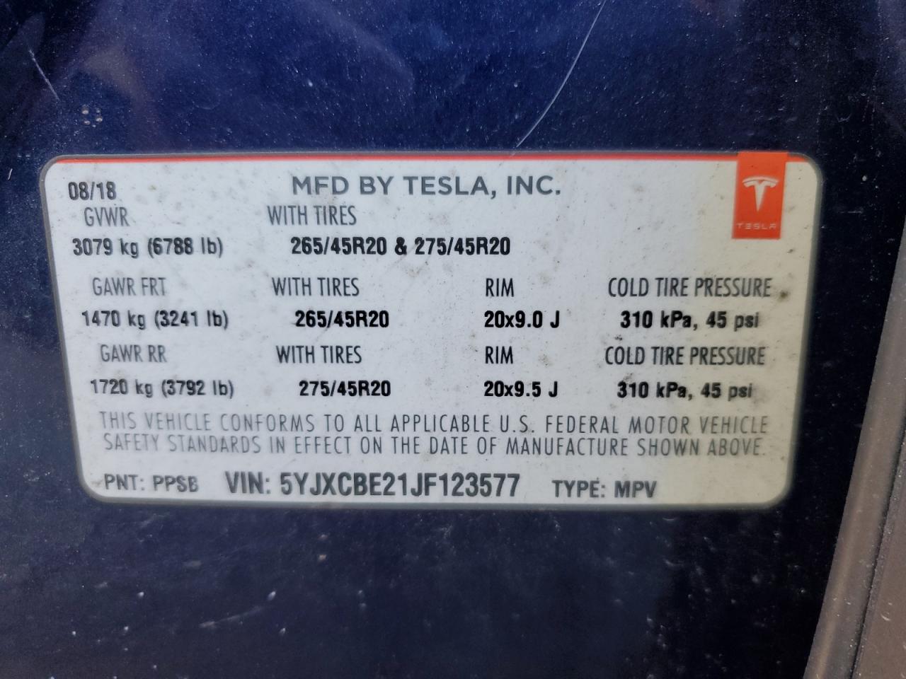 2018 Tesla Model X VIN: 5YJXCBE21JF123577 Lot: 75001444