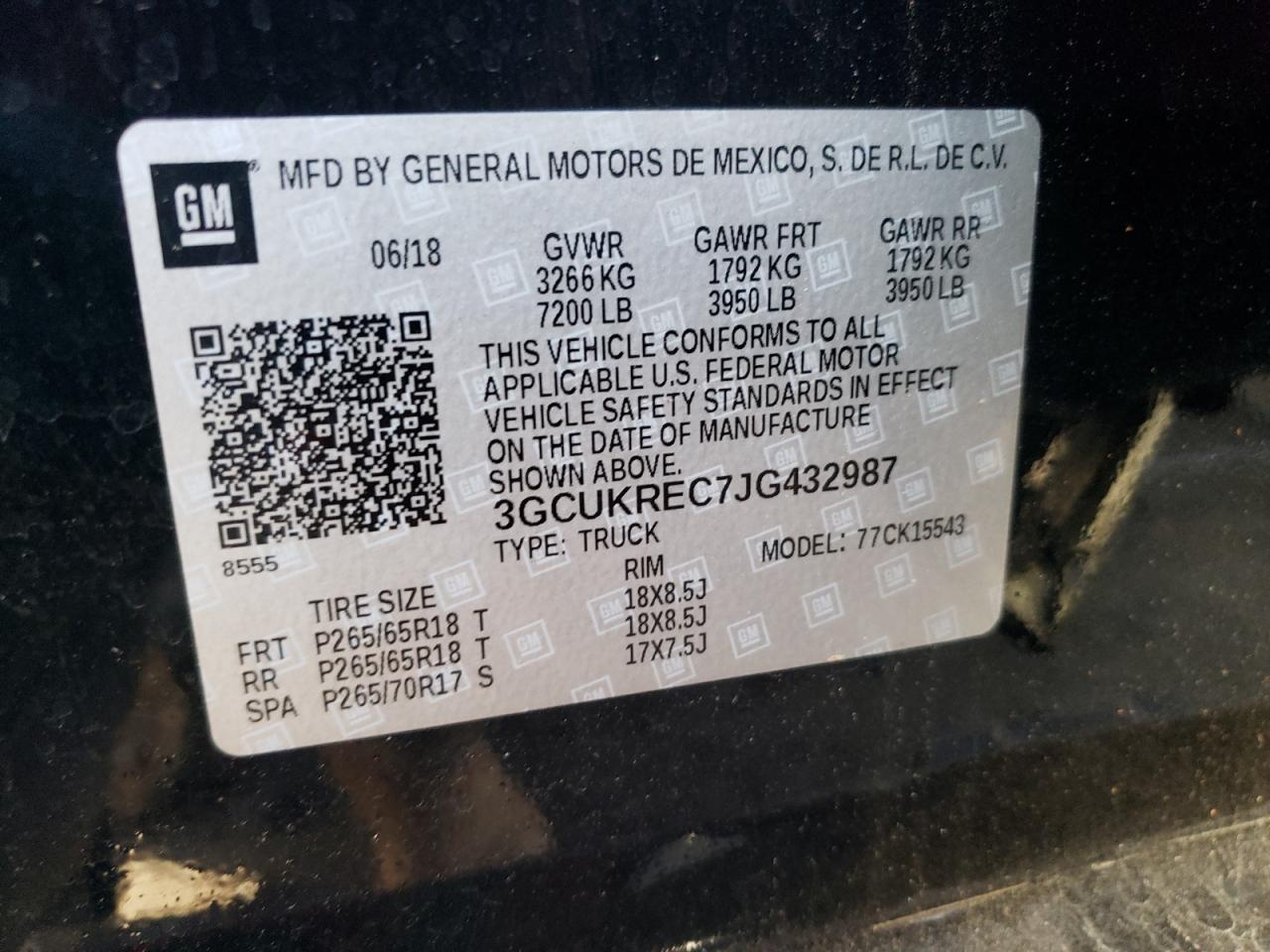 3GCUKREC7JG432987 2018 Chevrolet Silverado K1500 Lt