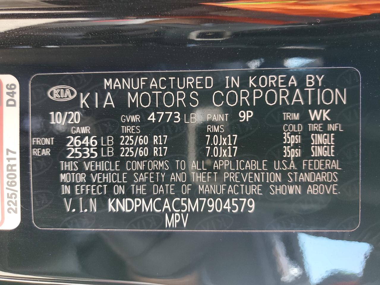 KNDPMCAC5M7904579 2021 Kia Sportage Lx