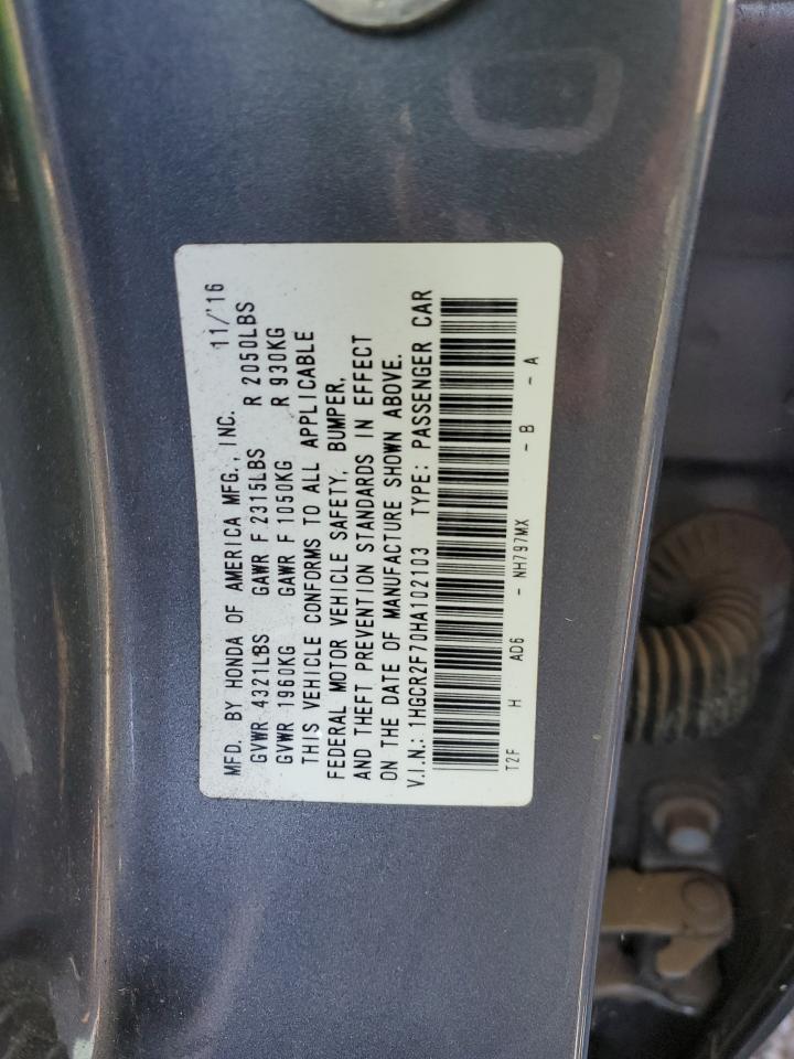 1HGCR2F70HA102103 2017 Honda Accord Ex