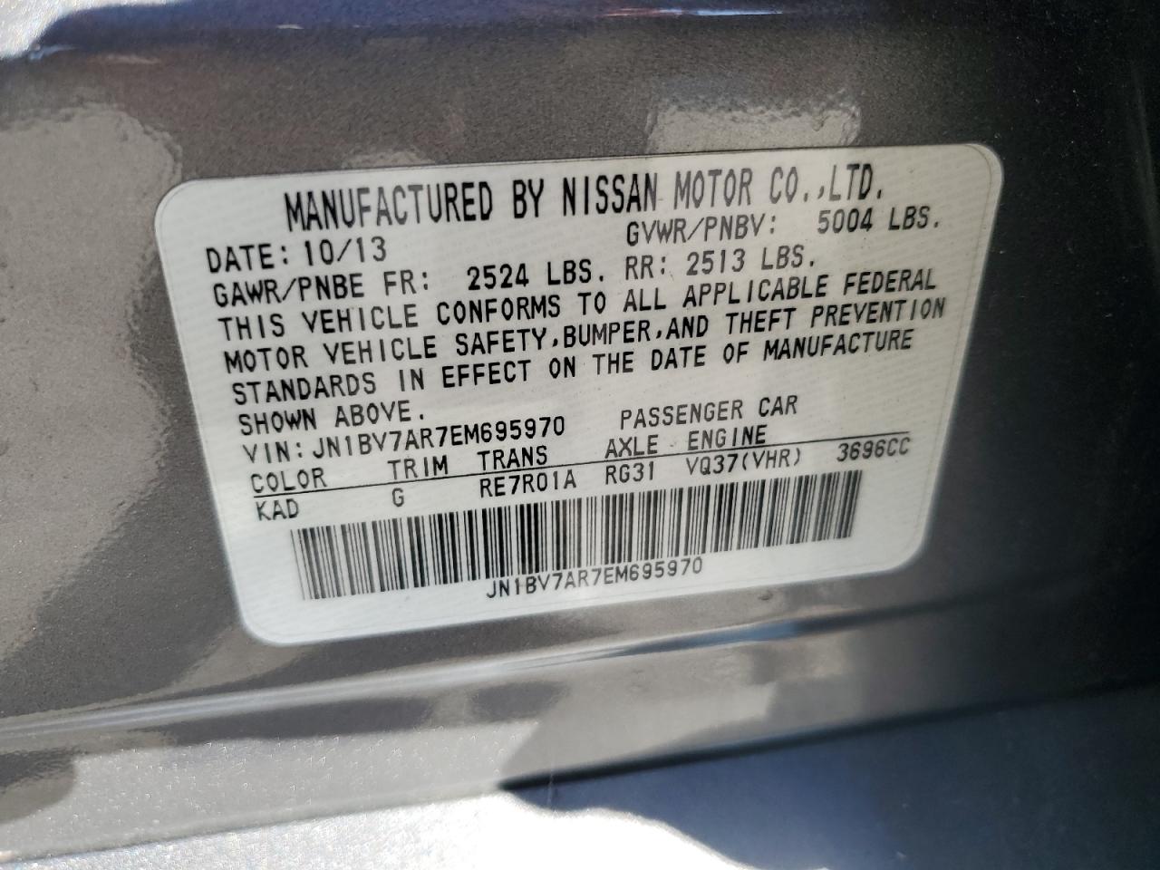 2014 Infiniti Q50 Base VIN: JN1BV7AR7EM695970 Lot: 77316634