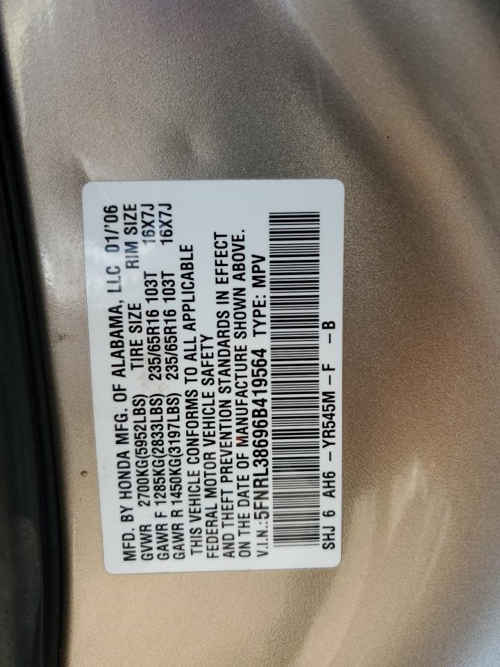 5FNRL38696B419564 2006 Honda Odyssey Exl