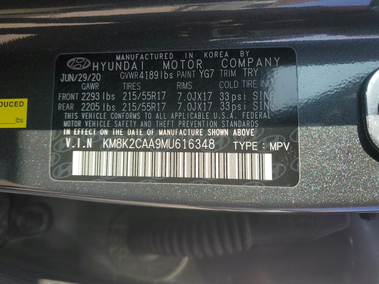 KM8K2CAA9MU616348 2021 Hyundai Kona Sel