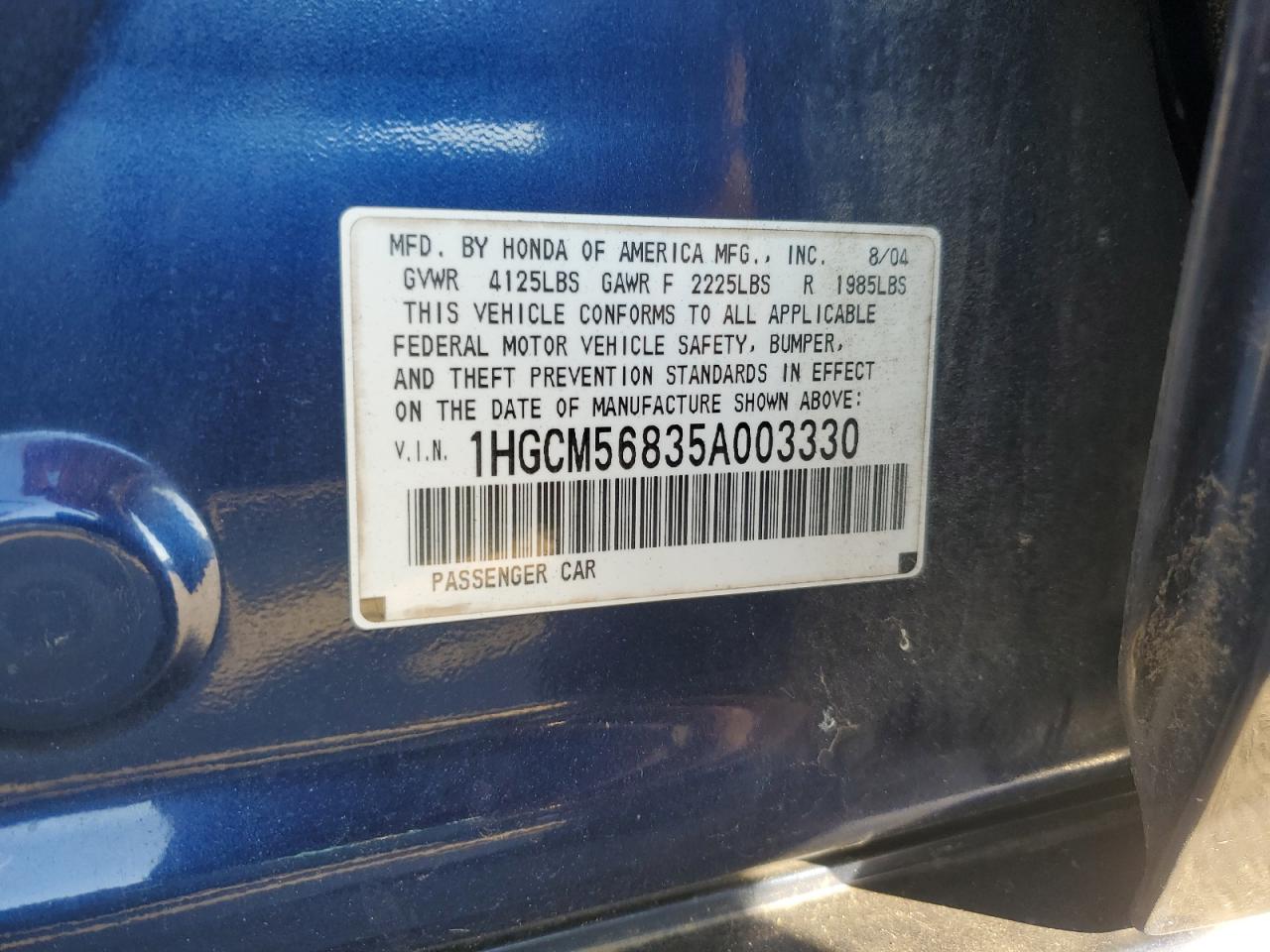 2005 Honda Accord Ex VIN: 1HGCM56835A003330 Lot: 78308464