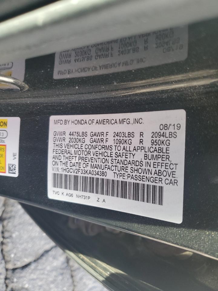 1HGCV2F33KA034380 2019 Honda Accord Sport