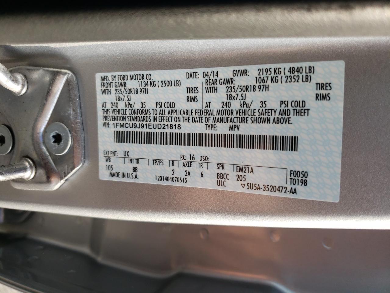 1FMCU9J91EUD21818 2014 Ford Escape Titanium