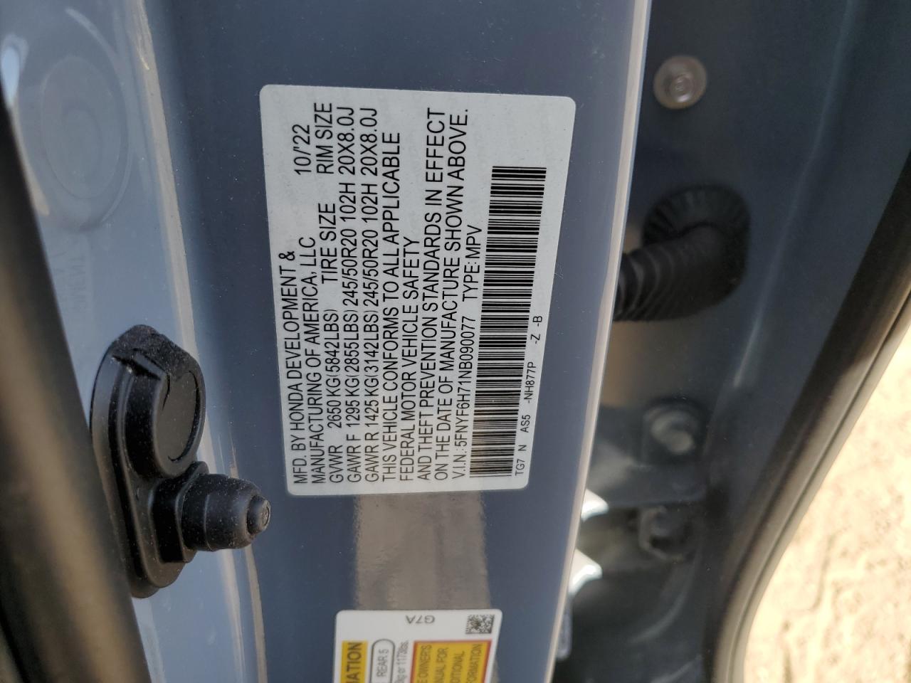 5FNYF6H71NB090077 2022 Honda Pilot Black