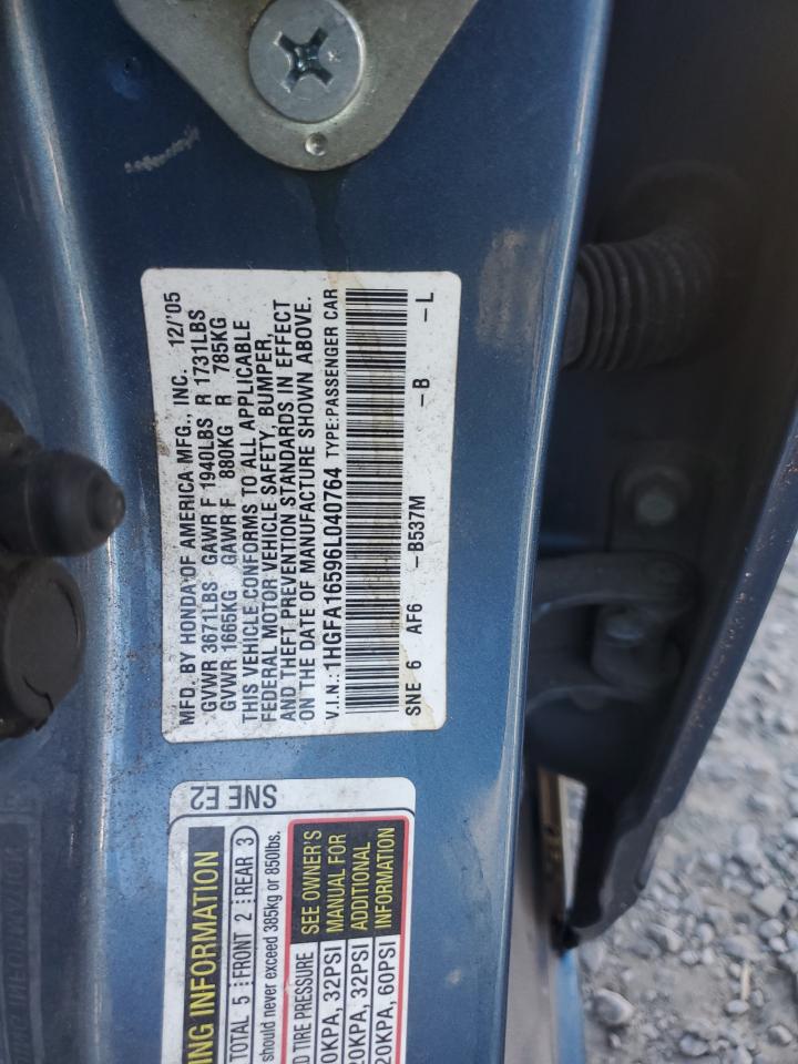 1HGFA16596L040764 2006 Honda Civic Lx