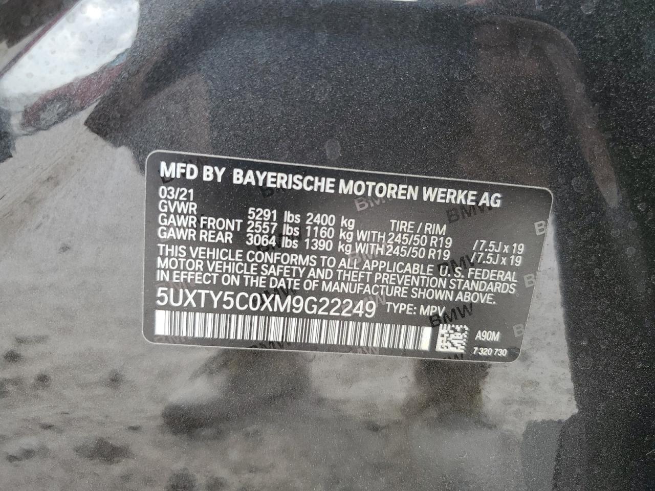 VIN 5UXTY5C0XM9G22249 2021 BMW X3 no.13