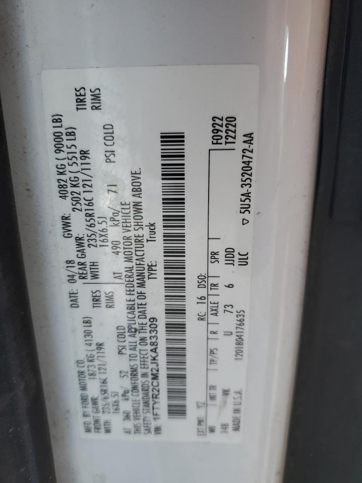 2018 Ford Transit T-250 VIN: 1FTYR2CM2JKA83309 Lot: 75848124