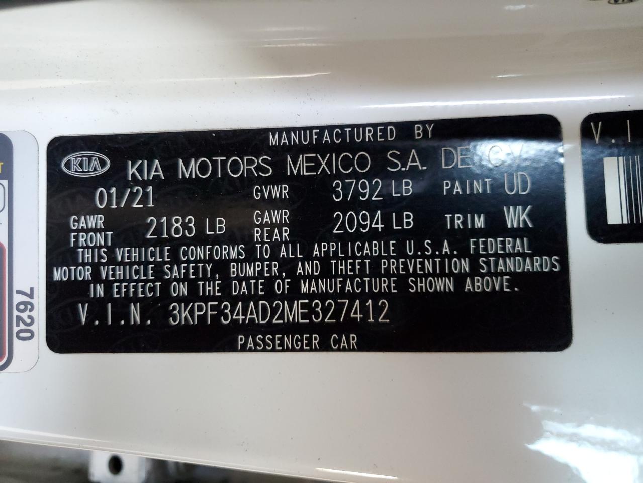 2021 Kia Forte Gt Line VIN: 3KPF34AD2ME327412 Lot: 76845234