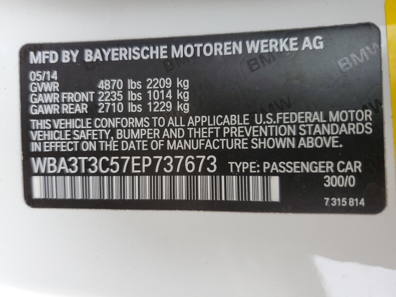 2014 BMW 435 I VIN: WBA3T3C57EP737673 Lot: 74399364