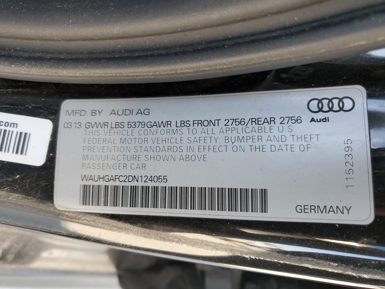 2013 Audi A6 Prestige VIN: WAUHGAFC2DN124055 Lot: 75044334