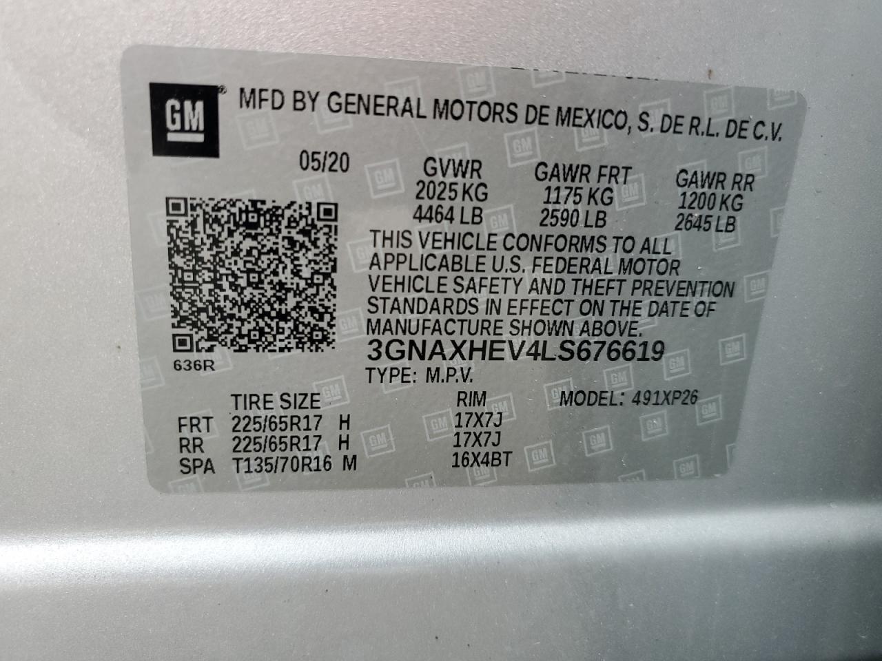 2020 Chevrolet Equinox Ls VIN: 3GNAXHEV4LS676619 Lot: 77220854