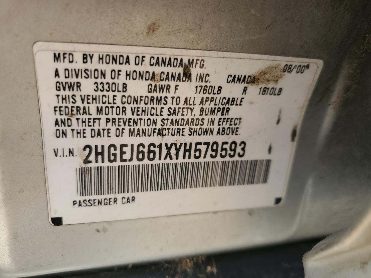 2HGEJ661XYH579593 2000 Honda Civic Base