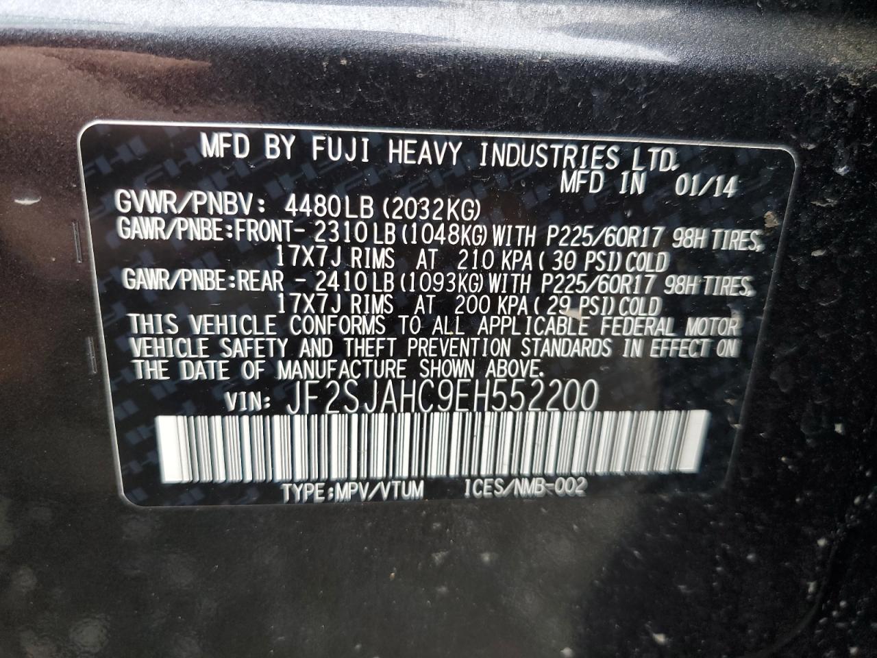 2014 Subaru Forester 2.5I Limited VIN: JF2SJAHC9EH552200 Lot: 76777064