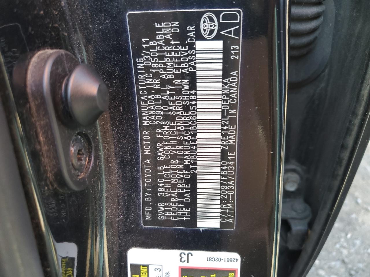 2T1BU4EE1BC605484 2011 Toyota Corolla Base