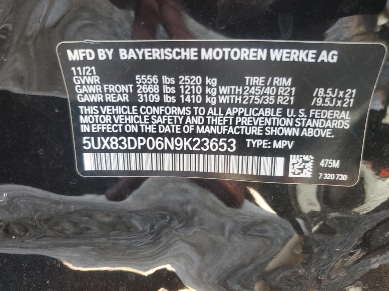 5UX83DP06N9K23653 2022 BMW X3 M40I