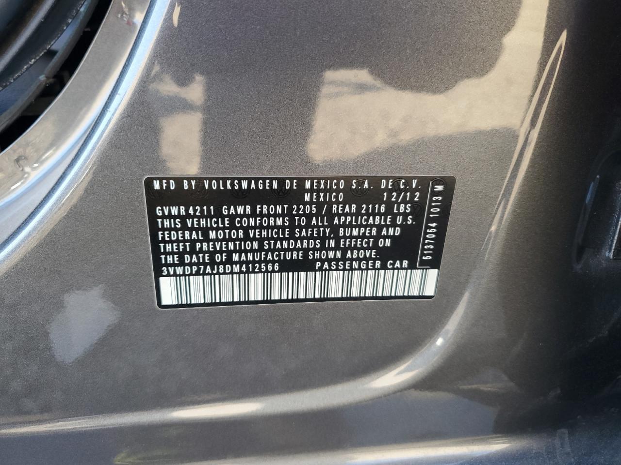 2013 Volkswagen Jetta Se VIN: 3VWDP7AJ8DM412566 Lot: 77412654