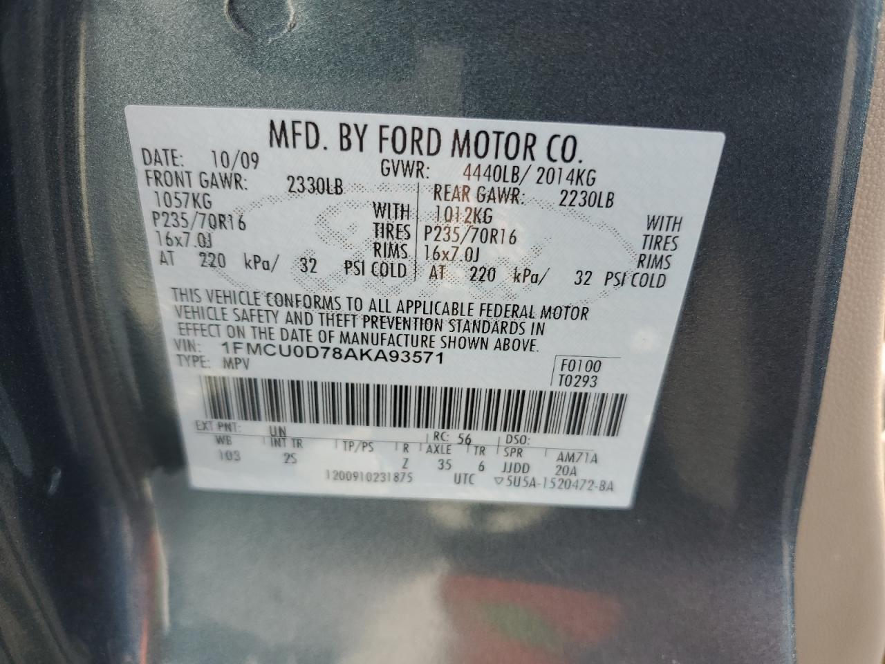 1FMCU0D78AKA93571 2010 Ford Escape Xlt