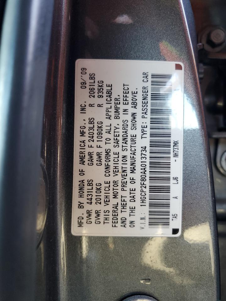 2010 Honda Accord Exl VIN: 1HGCP2F80AA013734 Lot: 76358274