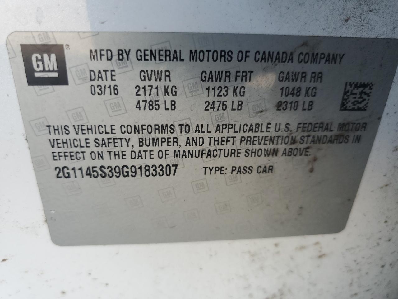 2G1145S39G9183307 2016 Chevrolet Impala Ltz