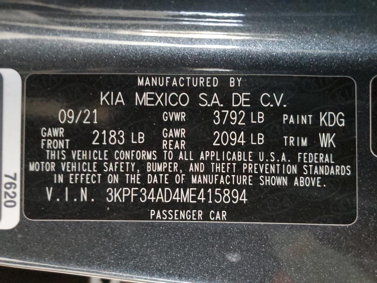 3KPF34AD4ME415894 2021 Kia Forte Gt Line