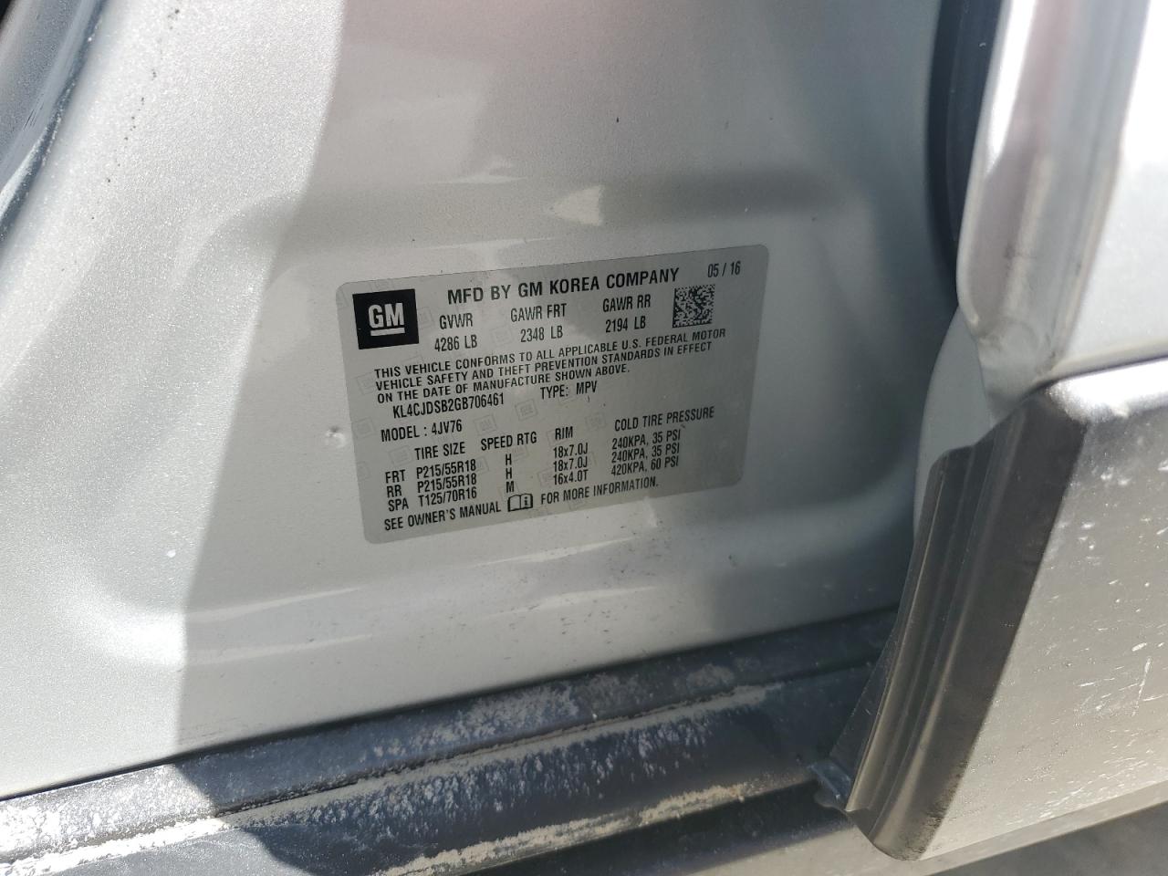 2016 Buick Encore Premium VIN: KL4CJDSB2GB706461 Lot: 74825394