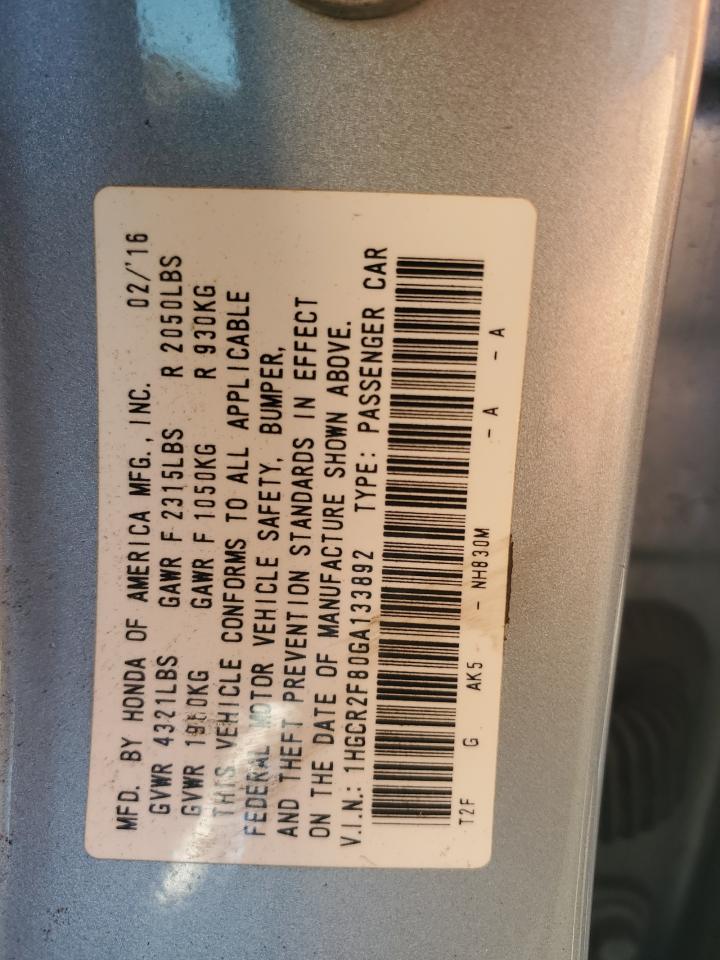 1HGCR2F80GA133892 2016 Honda Accord Exl