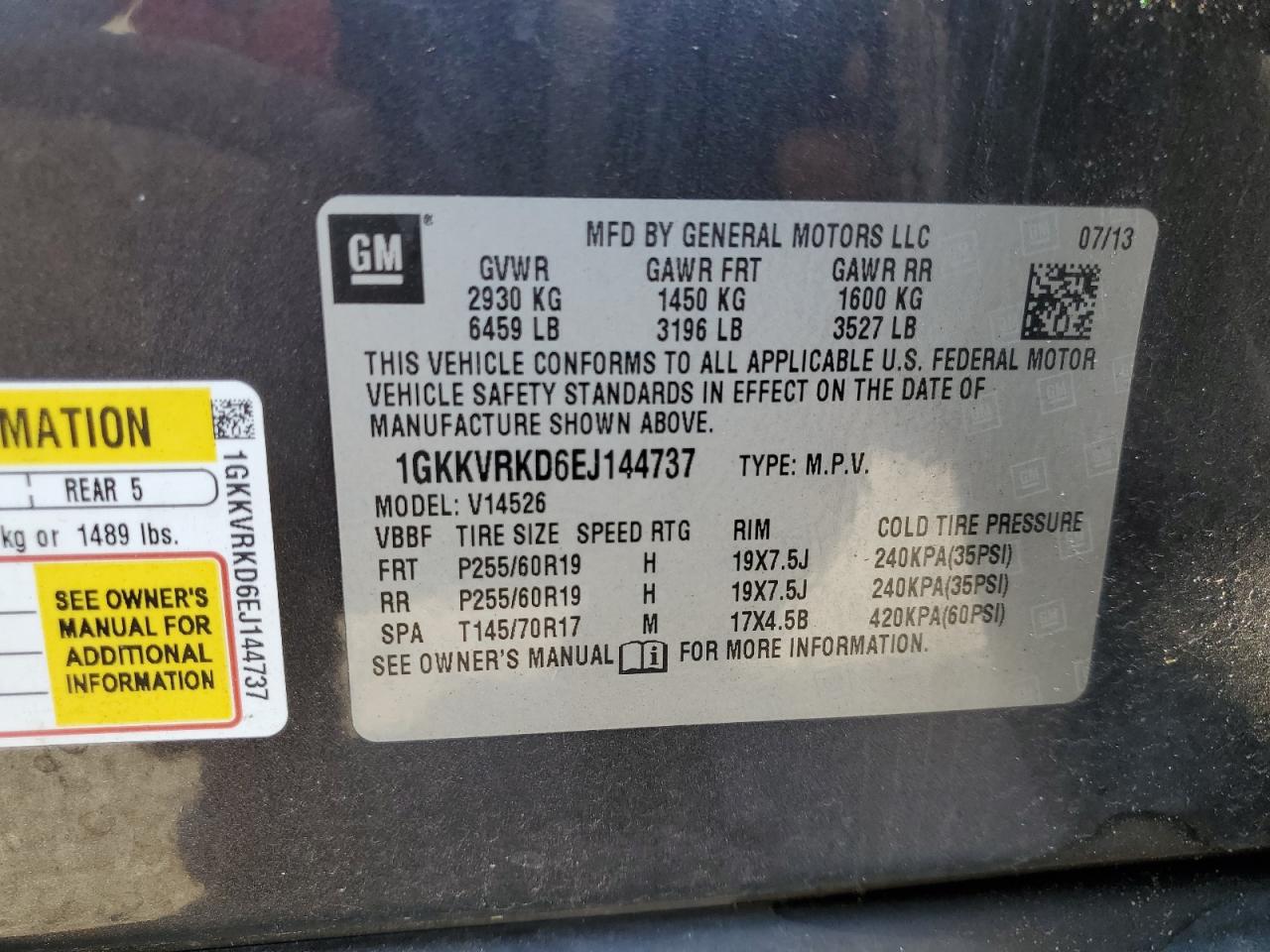 1GKKVRKD6EJ144737 2014 GMC Acadia Slt-1