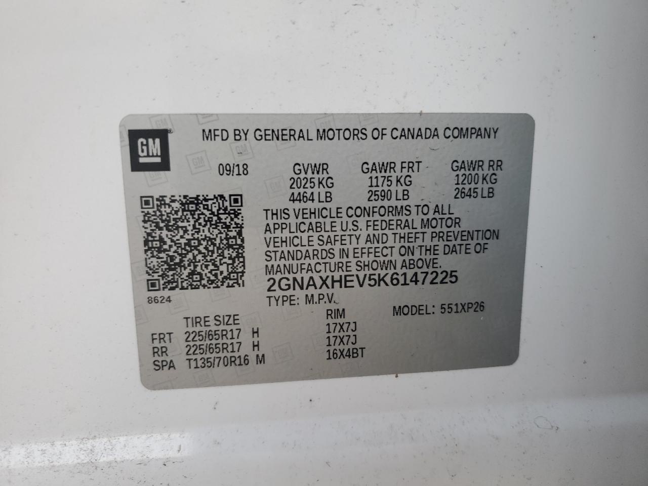 2GNAXHEV5K6147225 2019 Chevrolet Equinox Ls