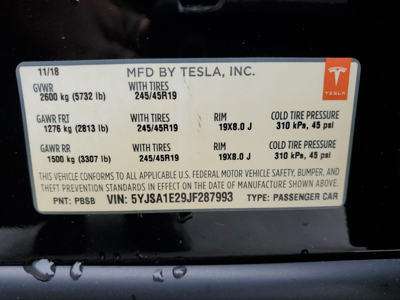 5YJSA1E29JF287993 2018 Tesla Model S