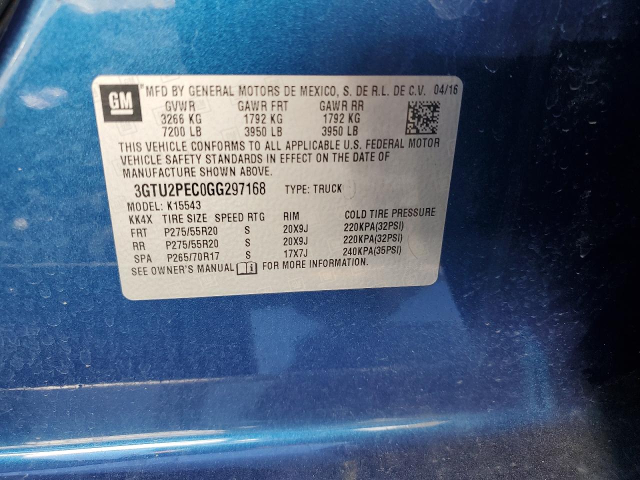 3GTU2PEC0GG297168 2016 GMC Sierra K1500 Denali