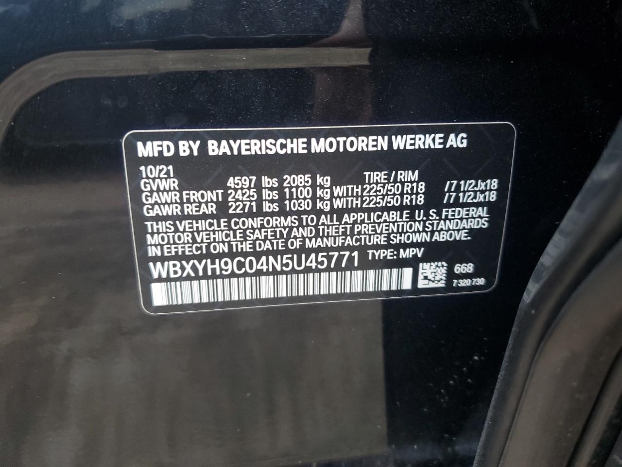 WBXYH9C04N5U45771 2022 BMW X2 Sdrive28I