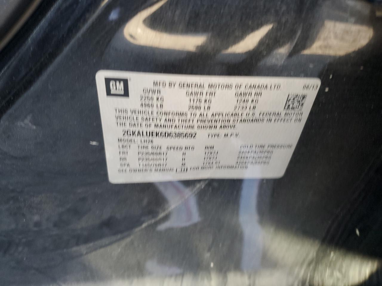 2013 GMC Terrain Slt VIN: 2GKALUEK6D6385692 Lot: 77524914