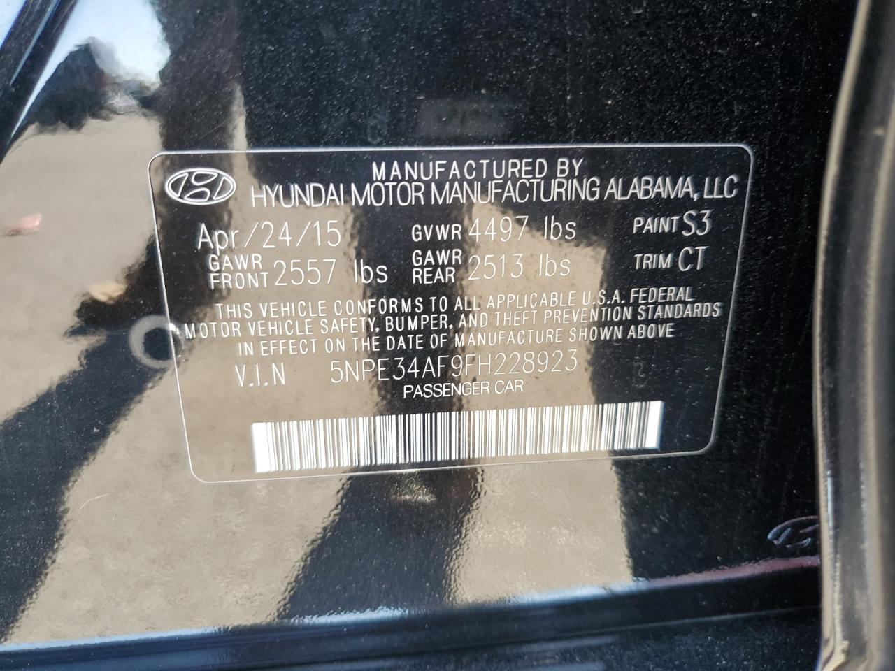 2015 Hyundai Sonata Sport VIN: 5NPE34AF9FH228923 Lot: 76778594