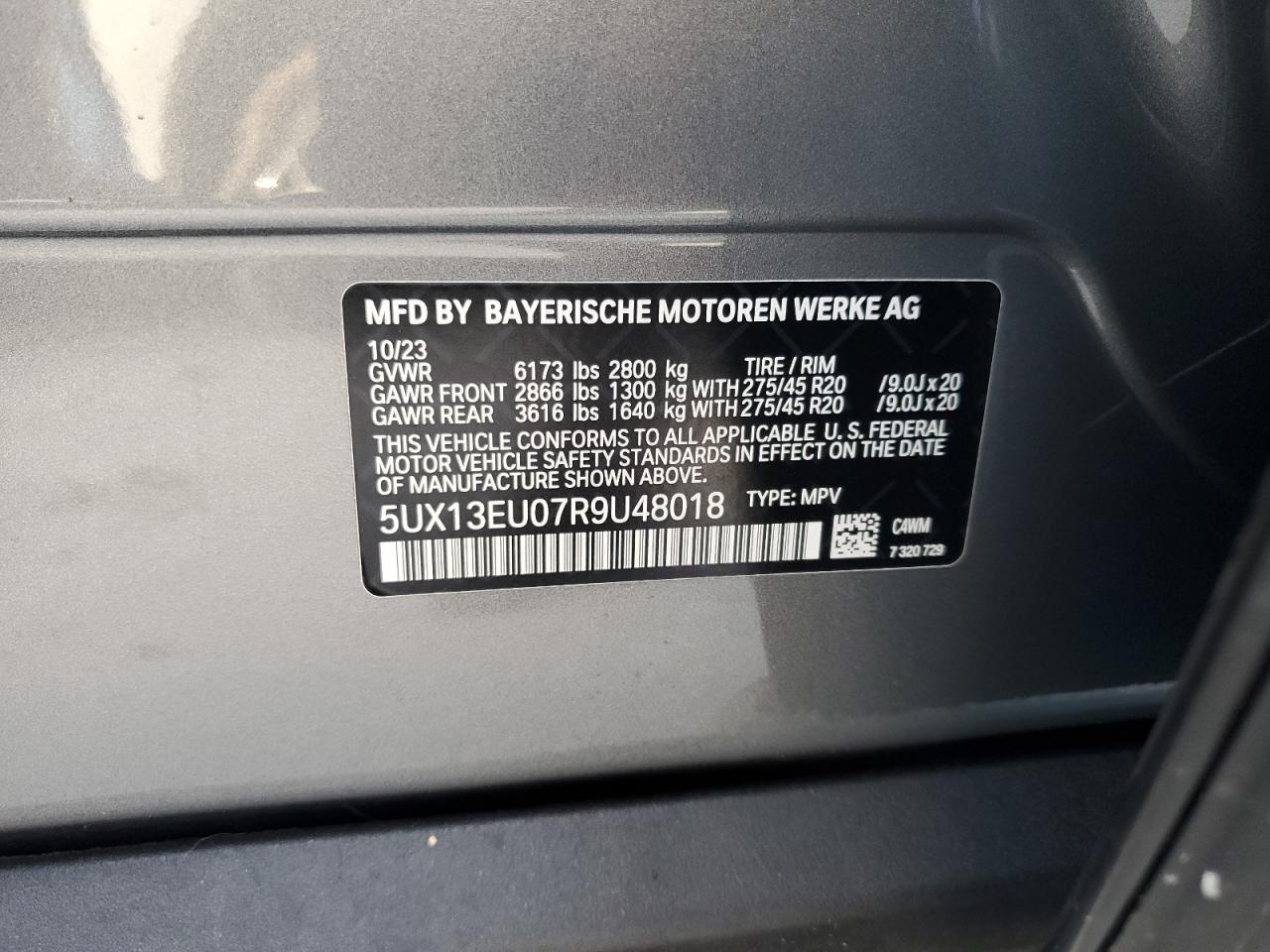 2024 BMW X5 Sdrive 40I VIN: 5UX13EU07R9U48018 Lot: 73748504