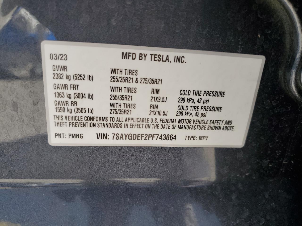 VIN 7SAYGDEF2PF743664 2023 TESLA MODEL Y no.14