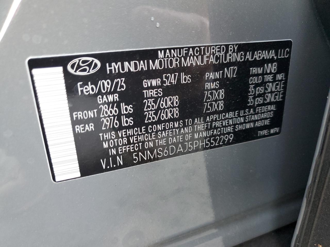 2023 Hyundai Santa Fe Xrt VIN: 5NMS6DAJ5PH552299 Lot: 76041734