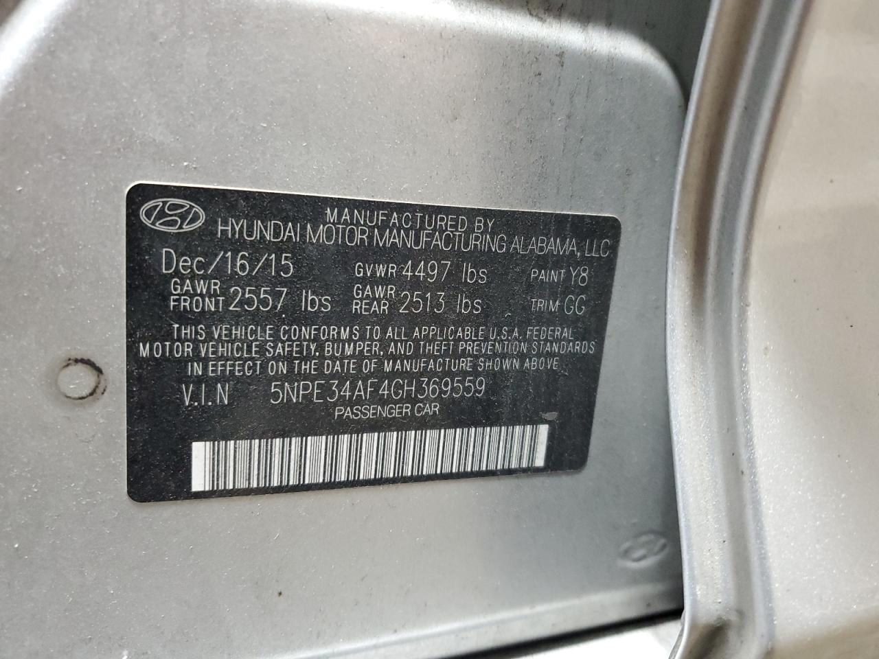 5NPE34AF4GH369559 2016 Hyundai Sonata Sport