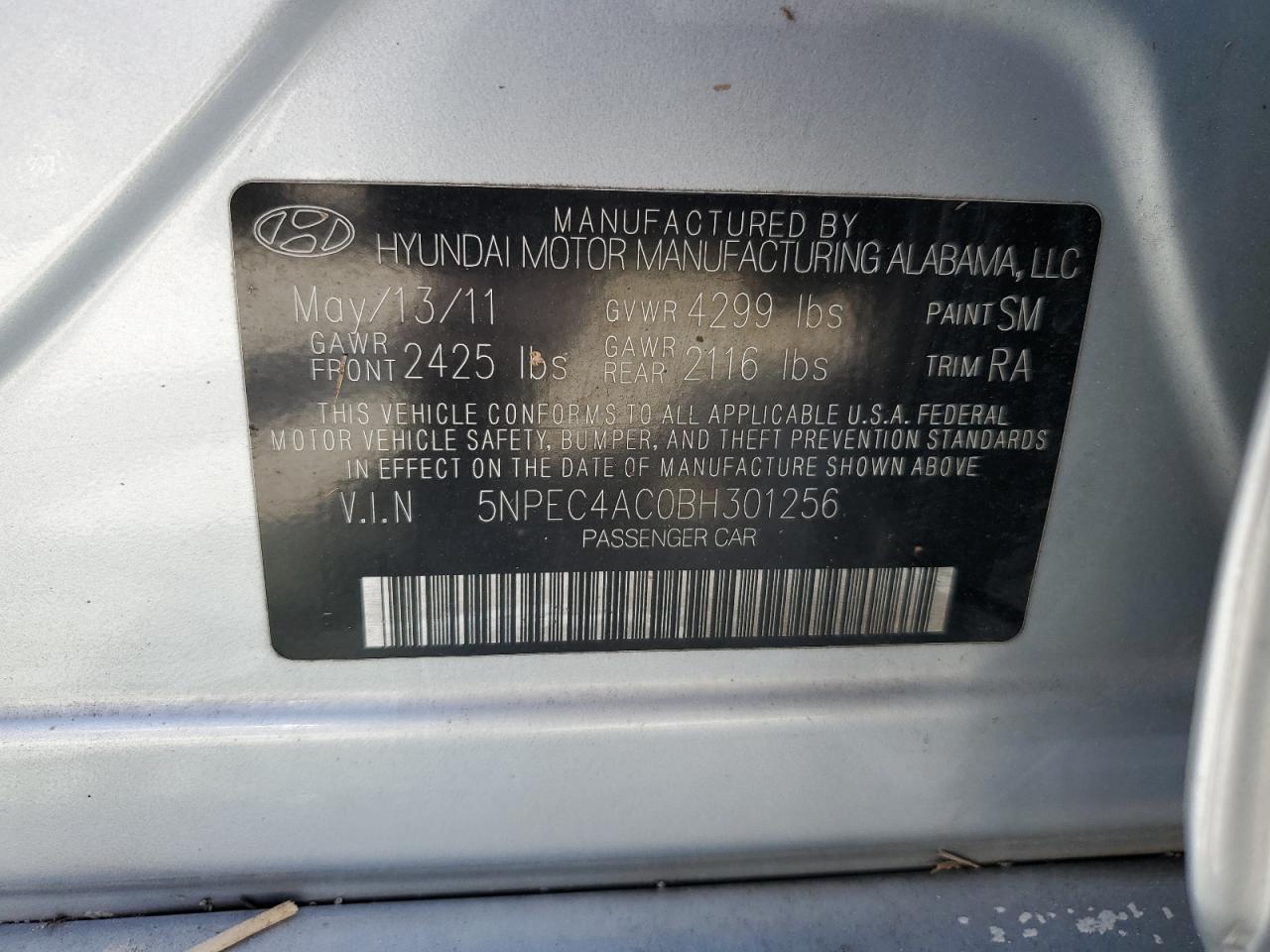 5NPEC4AC0BH301256 2011 Hyundai Sonata Se