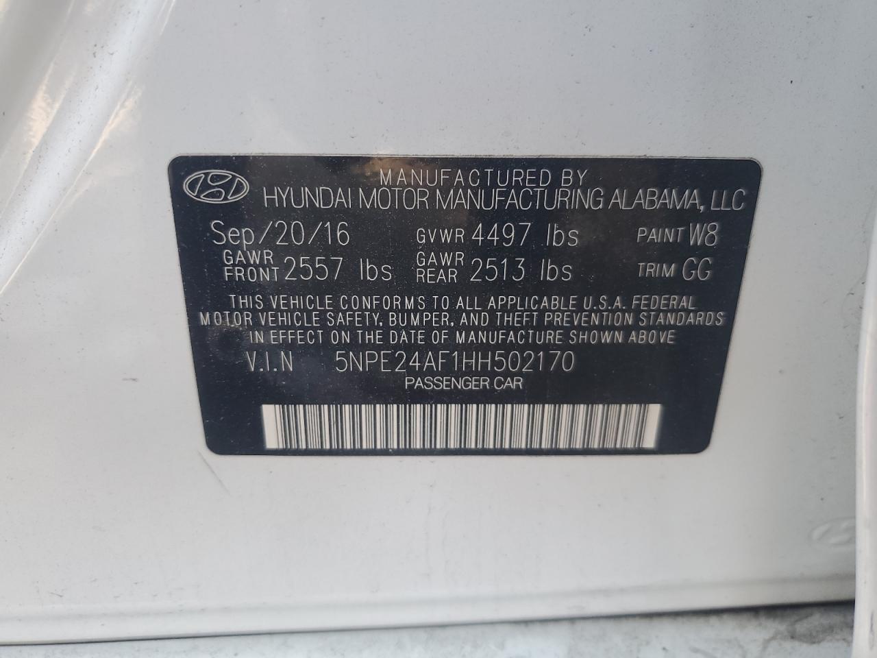 5NPE24AF1HH502170 2017 Hyundai Sonata Se