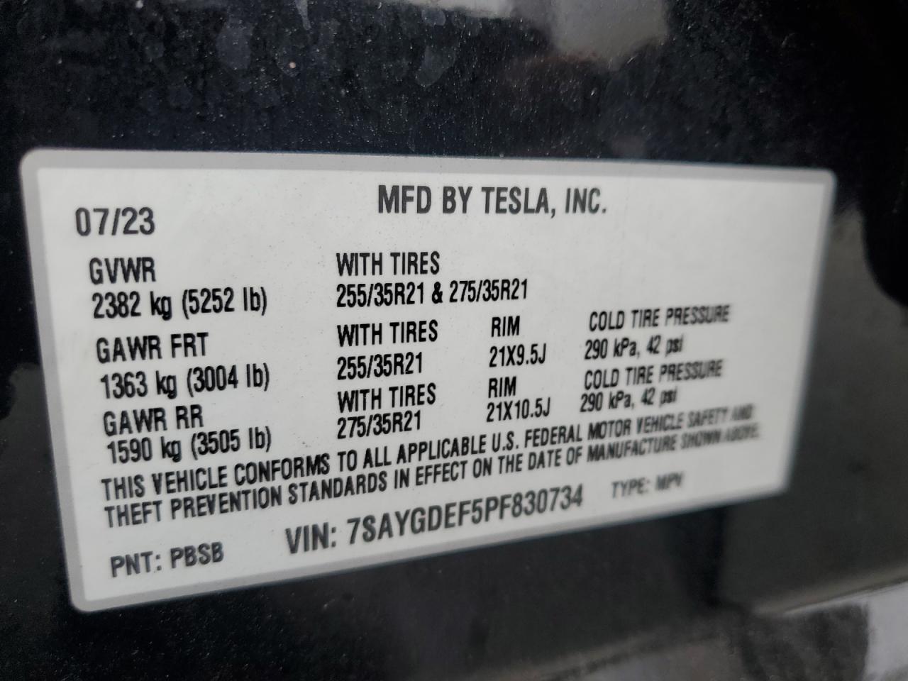 2023 Tesla Model Y VIN: 7SAYGDEF5PF830734 Lot: 76607114