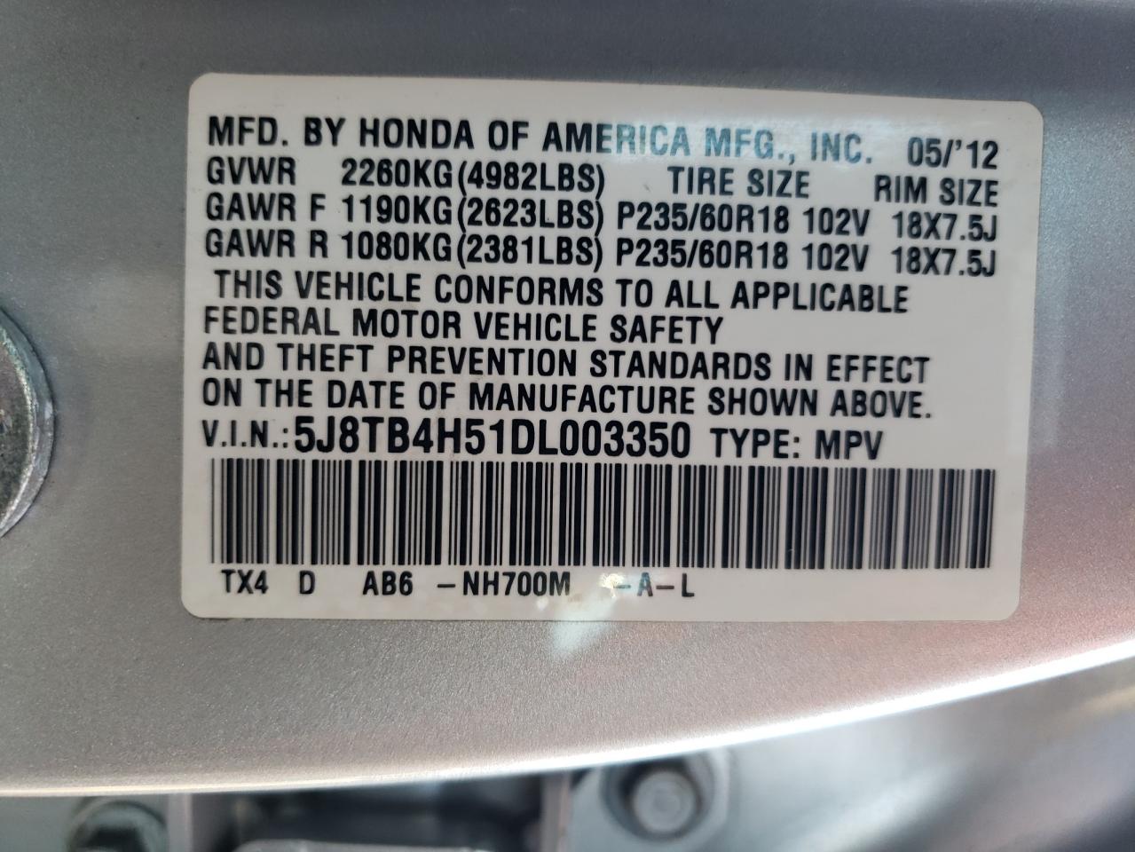 5J8TB4H51DL003350 2013 Acura Rdx Technology